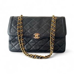 CHANEL Paris Double Flap Shoulder Bag with Gold Plated Hardware